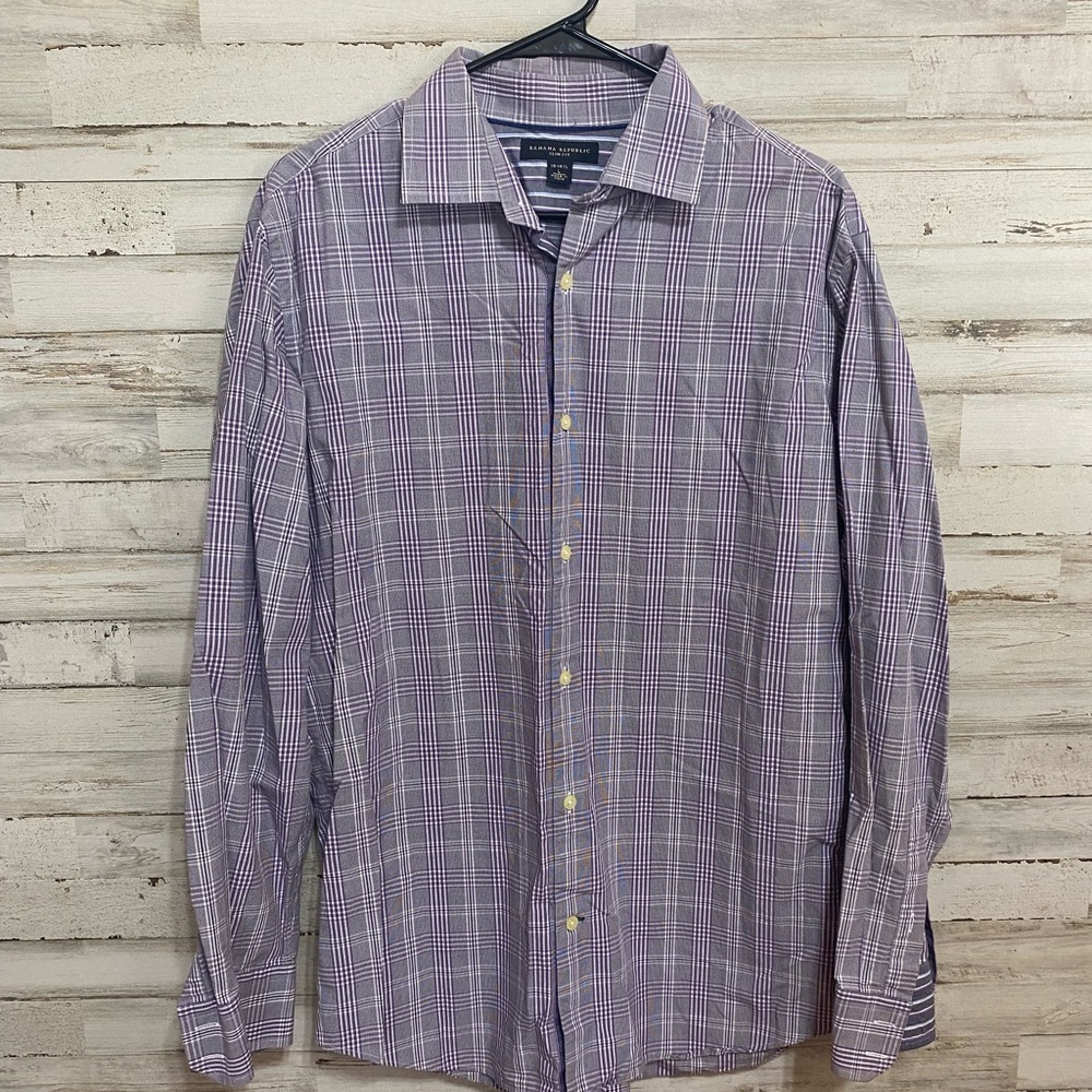 Banana Republic Men's Lavender Plaid Button Down Shirt